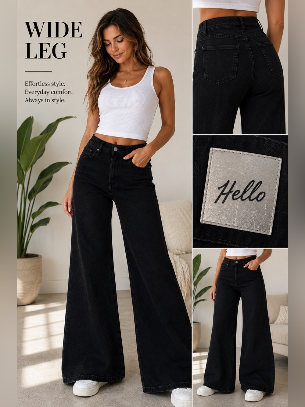 Trending Wide Leg Black Jeans High Rise Hello Women’s Large Quiet Luxury Capsule